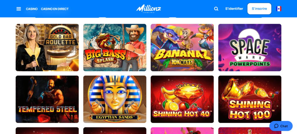 Les jeux disponibles sur Millionz casino